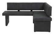 Eckbank in dunklem Stoffbezug, seitliche Perspektive