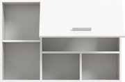 Weißes Sideboard/Schrankmöbel mit Schiebetür und offenen Fächern, Frontansicht.