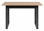 Moderner Esstisch mit Holzplatte und schwarzen Metallbeinen, Frontalansicht