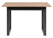 Moderner Esstisch mit Holzplatte und schwarzen Metallbeinen, Frontalansicht
