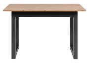 Moderner Esstisch mit Holzplatte und schwarzen Metallbeinen, Frontalansicht