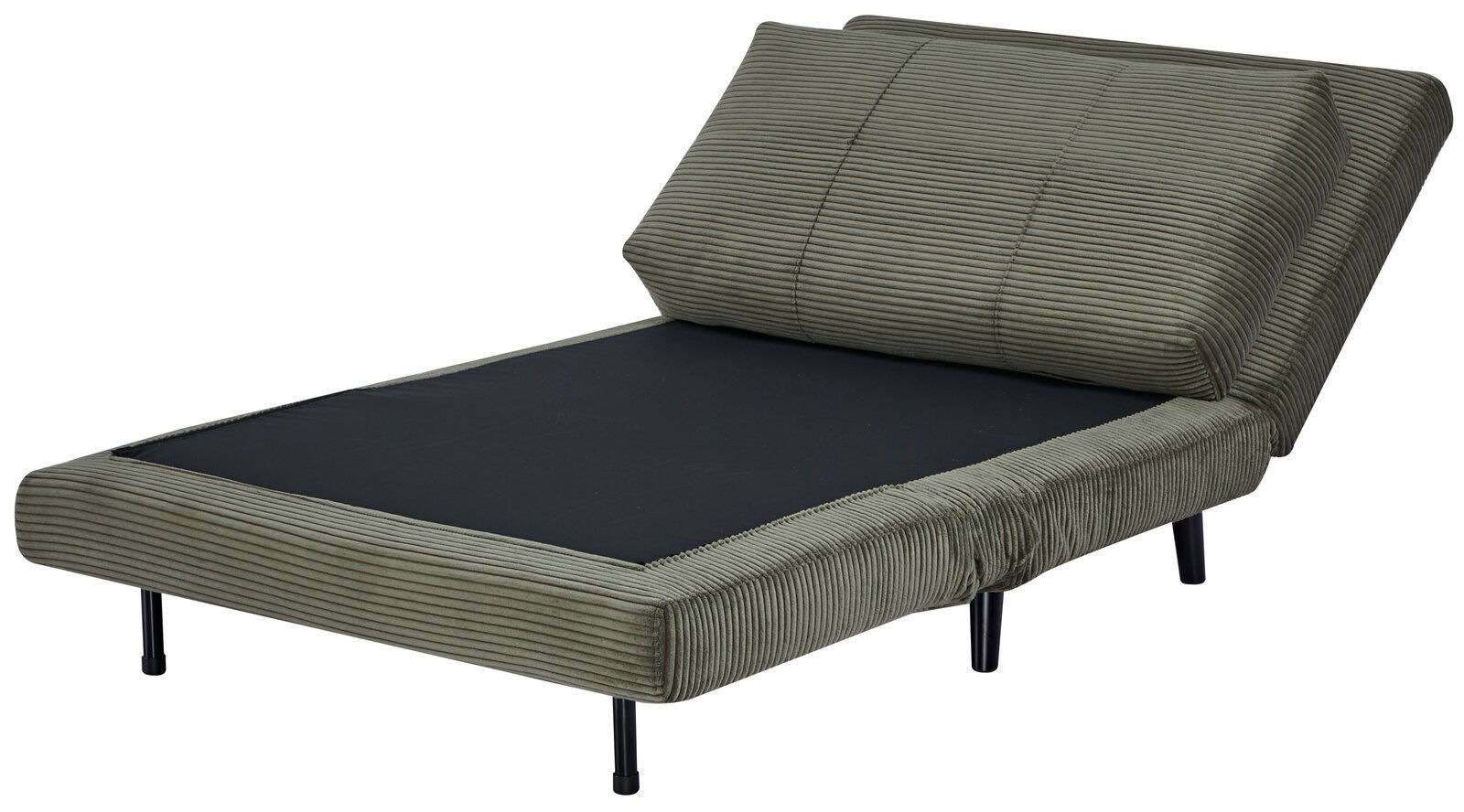 Grüner Funktionssessel mit verstellbarer Rückenlehne, seitliche Perspektive