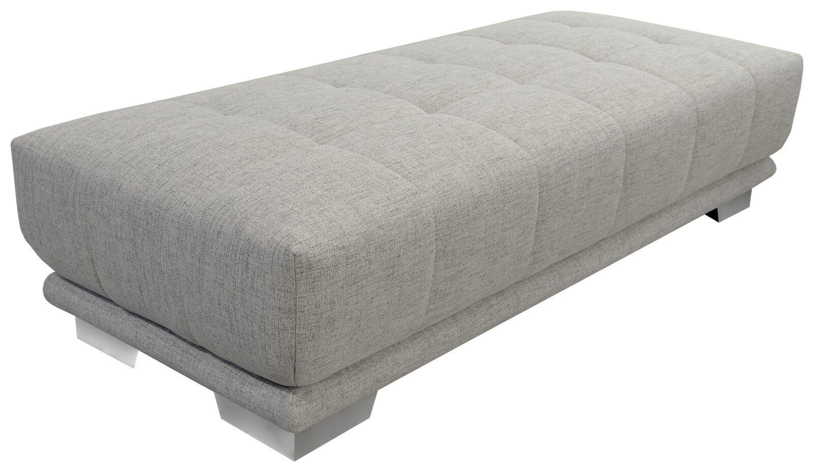 Grauer, rechteckiger Hocker aus Stoff in seitlicher Perspektive