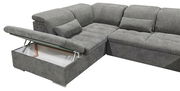 Graue Ecksofa mit Stauraum, Ansicht von schräg oben