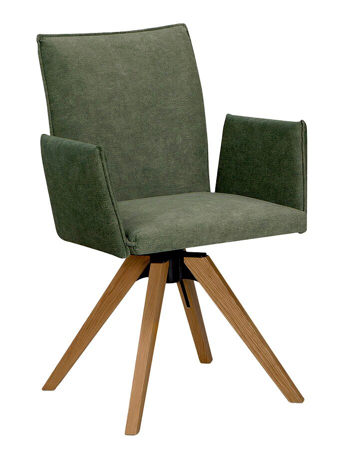 Moderano Armlehnstuhl LAURA Grüner Armlehnstuhl Moderano LAURA mit Holzbeinen, seitliche Perspektive