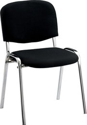 Schwarzer Besucherstuhl mit verchromten Beinen, seitliche Perspektive