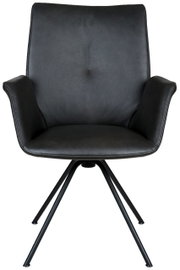 Moderne zwarte fauteuil met armleuningen en metalen poten, vooraanzicht