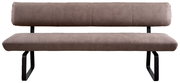 Moderne Sitzbank 200cm in braunem Stoff mit schwarzem Metallgestell, Frontalansicht