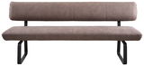 Moderne Sitzbank 200cm in braunem Stoff mit schwarzem Metallgestell, Frontalansicht