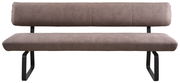Moderne Sitzbank 200cm in braunem Stoff mit schwarzem Metallgestell, Frontalansicht