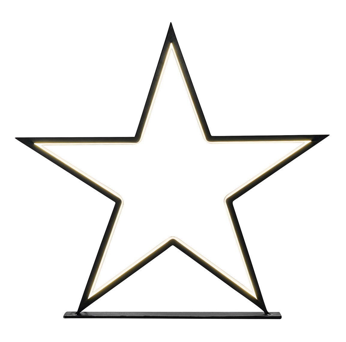 LED-Stern in schwarzem Rahmen, frontal betrachtet, mit warmweißer Beleuchtung, Höhe 47,5 cm