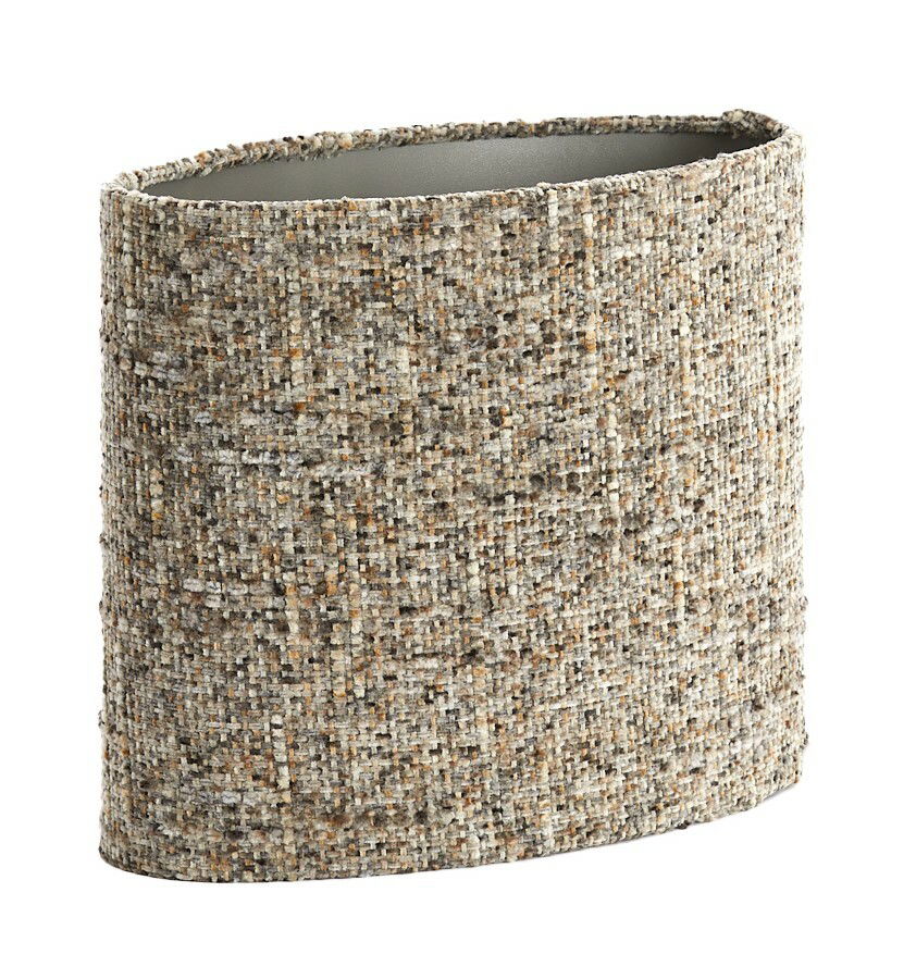 Ovaler Lampenschirm mit grober Textur in Naturtönen, seitliche Perspektive