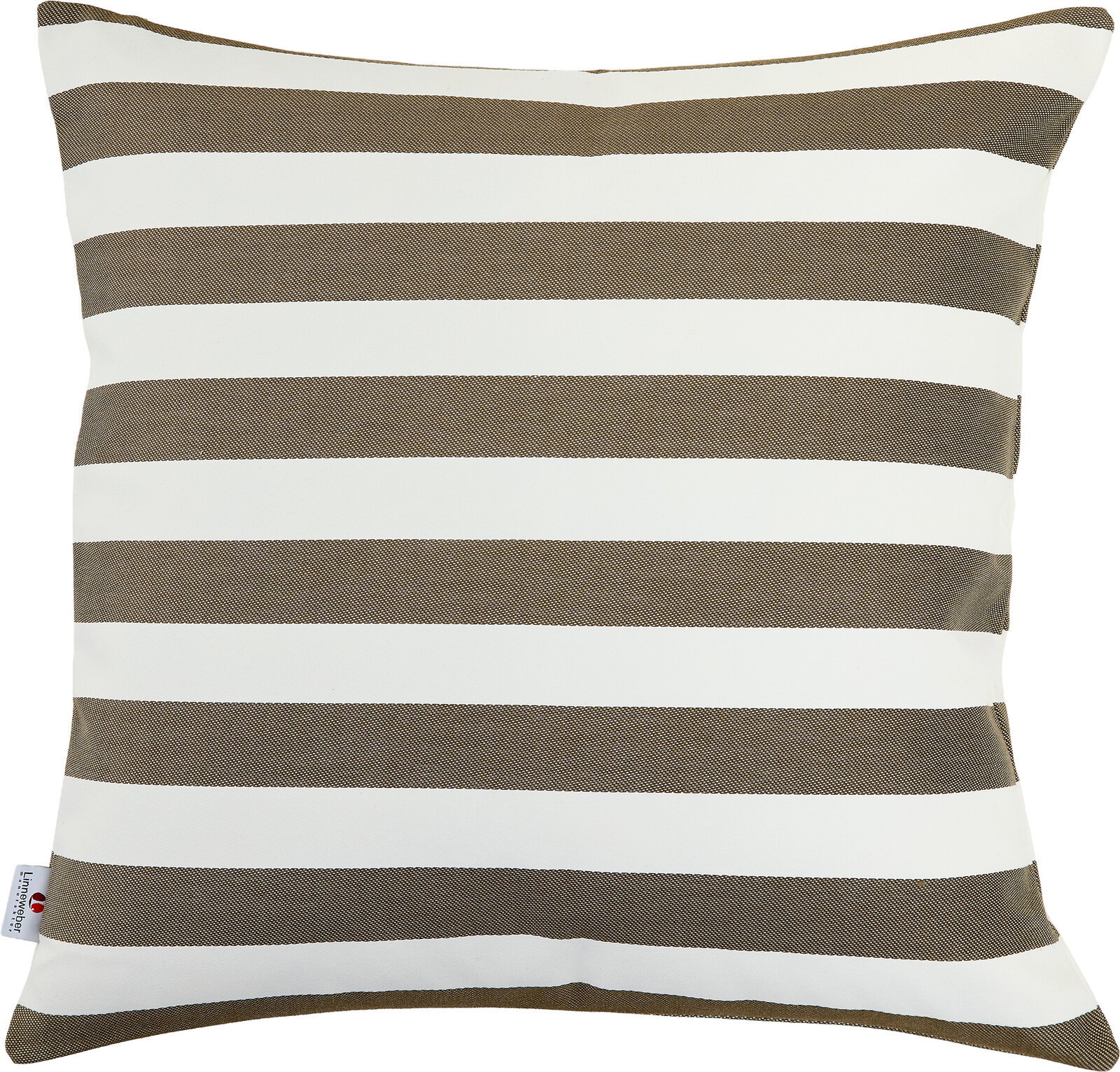Outdoor Kissen mit braun-weißen Streifen, Vorderansicht