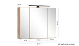 Spiegelschrank 80 cm mit drei Türen, Holzrahmen und integrierter Beleuchtung, Frontalansicht