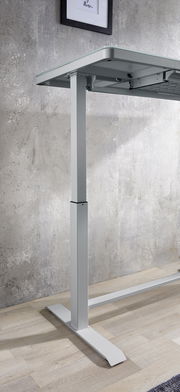 Seitliche Ansicht eines höhenverstellbaren E-Schreibtischgestells in modernem Design.