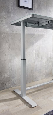 Seitliche Ansicht eines höhenverstellbaren E-Schreibtischgestells in modernem Design.