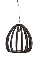 Hängeleuchte BARSIA aus dunklem Holz mit einem offenen, kuppelförmigen Design, von der Seite betrachtet.