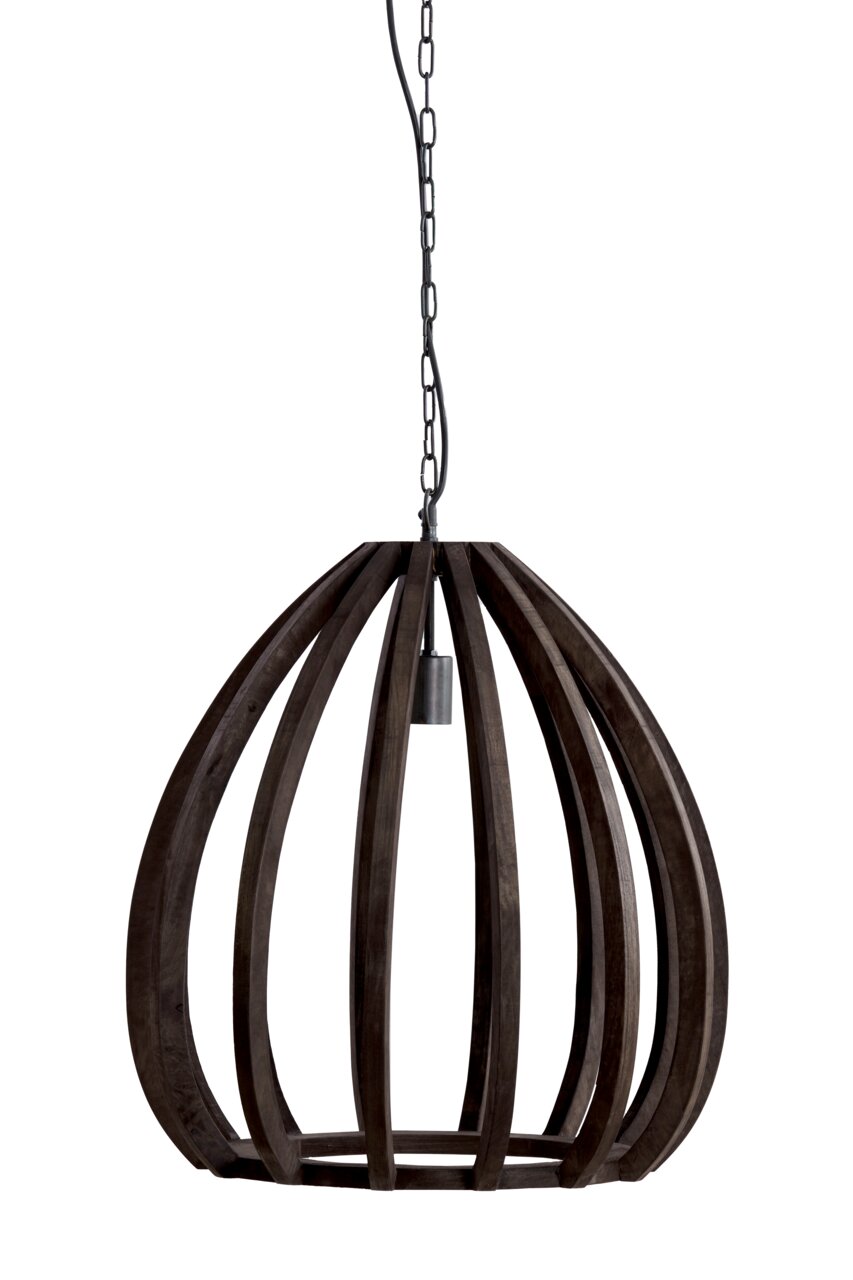 Light&Living Hanglamp BARSIA Hanglamp BARSIA van donker hout met een open, koepelvormig ontwerp, gezien vanaf de zijkant.