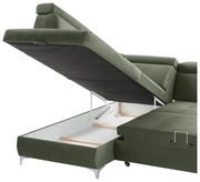 Grüne Rundecke mit geöffneter Stauraumfunktion, seitliche Perspektive