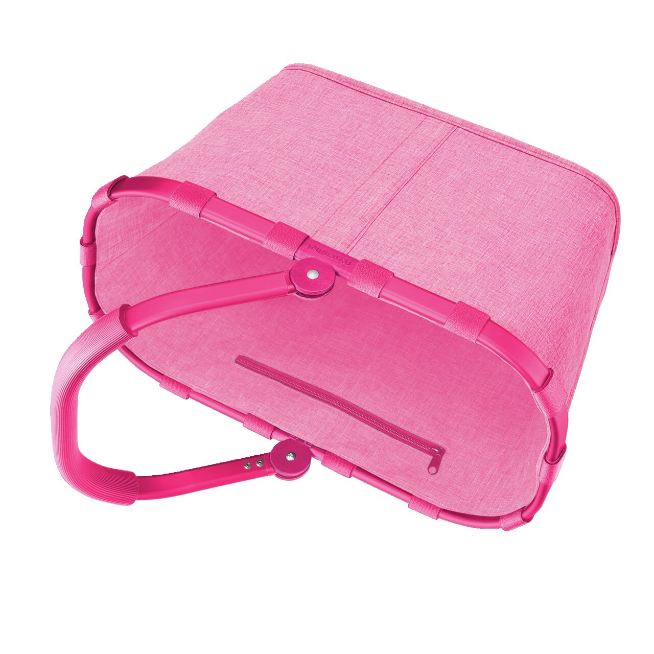 Tragetasche in leuchtendem Pink mit stabilem Rahmen und Griff, von oben betrachtet.