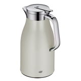 Silberne Thermoskanne SKYLINE mit glänzendem Deckel und Griff, seitliche Perspektive