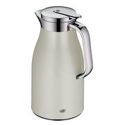 Silberne Thermoskanne SKYLINE mit glänzendem Deckel und Griff, seitliche Perspektive