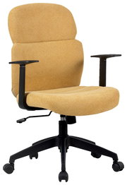 Gelber Drehstuhl mit Armlehnen, seitliche Perspektive