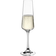Elegantes Sektglas Paladino 220ml, gefüllt mit sprudelndem Sekt, seitliche Perspektive.