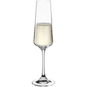 Elegantes Sektglas Paladino 220ml, gefüllt mit sprudelndem Sekt, seitliche Perspektive.