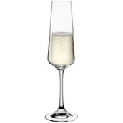 Elegant champagneglas Paladino 220 ml, gevuld met bruisende champagne, zijaanzicht.