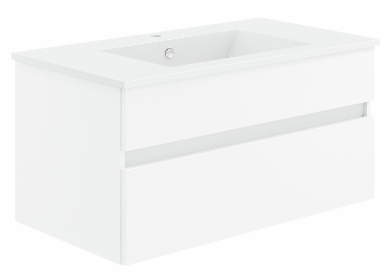 Puris Badkombination GET2YOU 21 Weiße Badkombination mit Waschbecken und zwei Schubladen, seitliche Perspektive