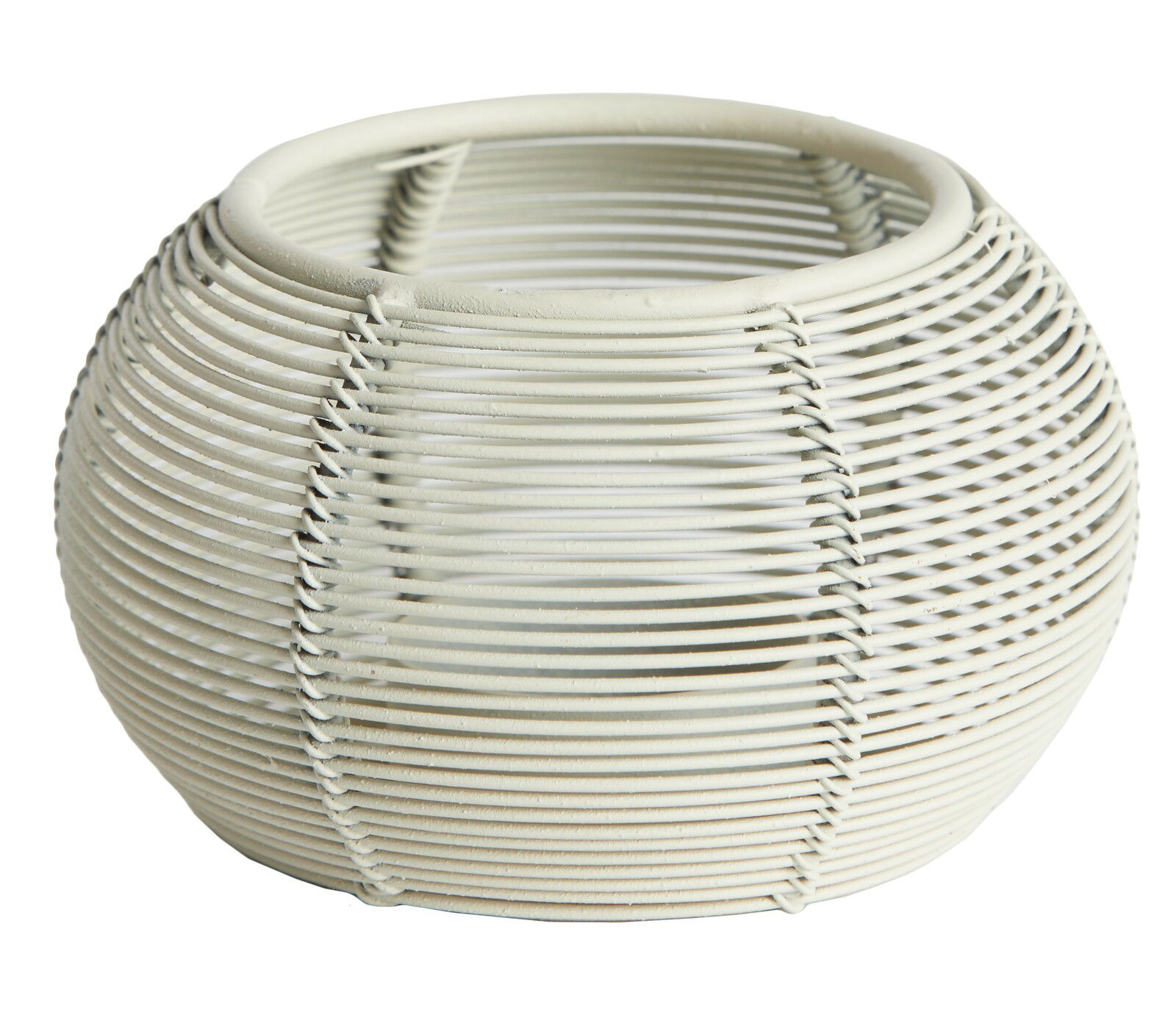 Light&Living Teelichthalter BIANO Runder, weißer Teelichthalter aus geflochtenem Material, seitliche Perspektive