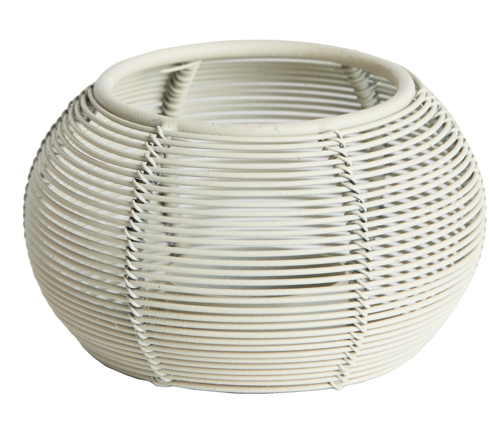 Light&Living Teelichthalter BIANO Runder, weißer Teelichthalter aus geflochtenem Material, seitliche Perspektive