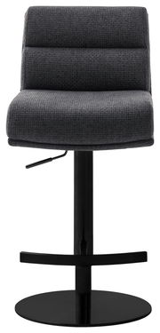 Moderner Barstuhl in dunklem Stoffbezug, Frontalansicht