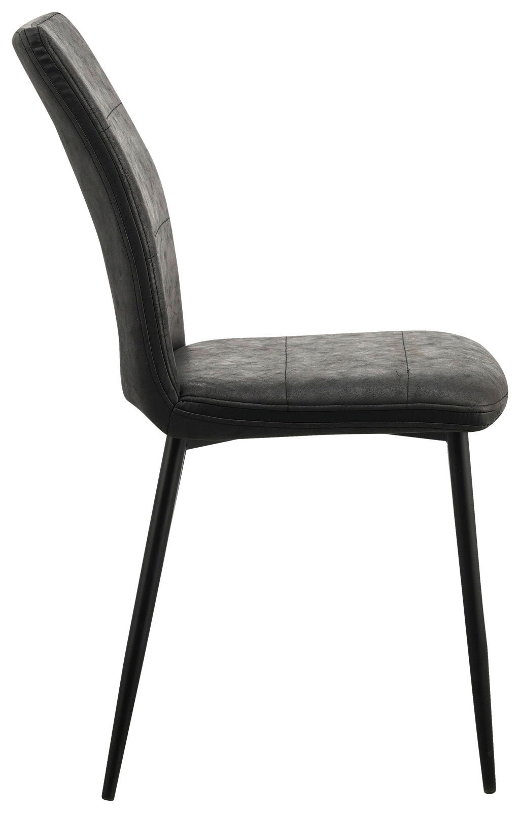 Moderner grauer Stuhl mit schwarzem Metallgestell, Seitenansicht