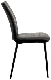 Moderne grijze stoel met zwart metalen frame, zijaanzicht