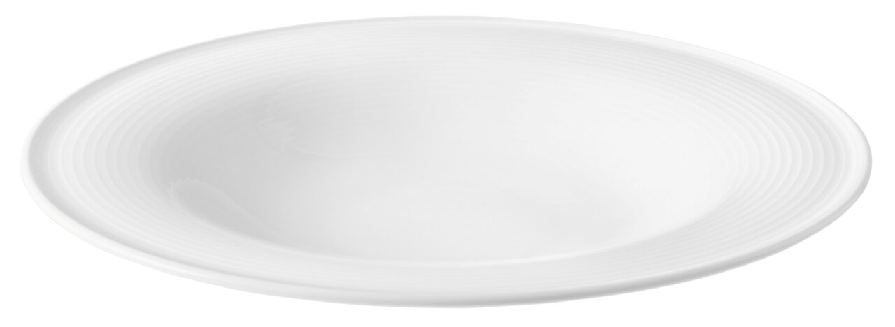 Weißer Pasta- und Salatteller Beat von Seltmann Weiden, 27,5 cm, aus seitlicher Perspektive fotografiert.