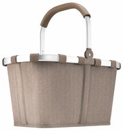 Brauner Einkaufskorb mit Aluminiumrahmen und Griff, seitliche Perspektive