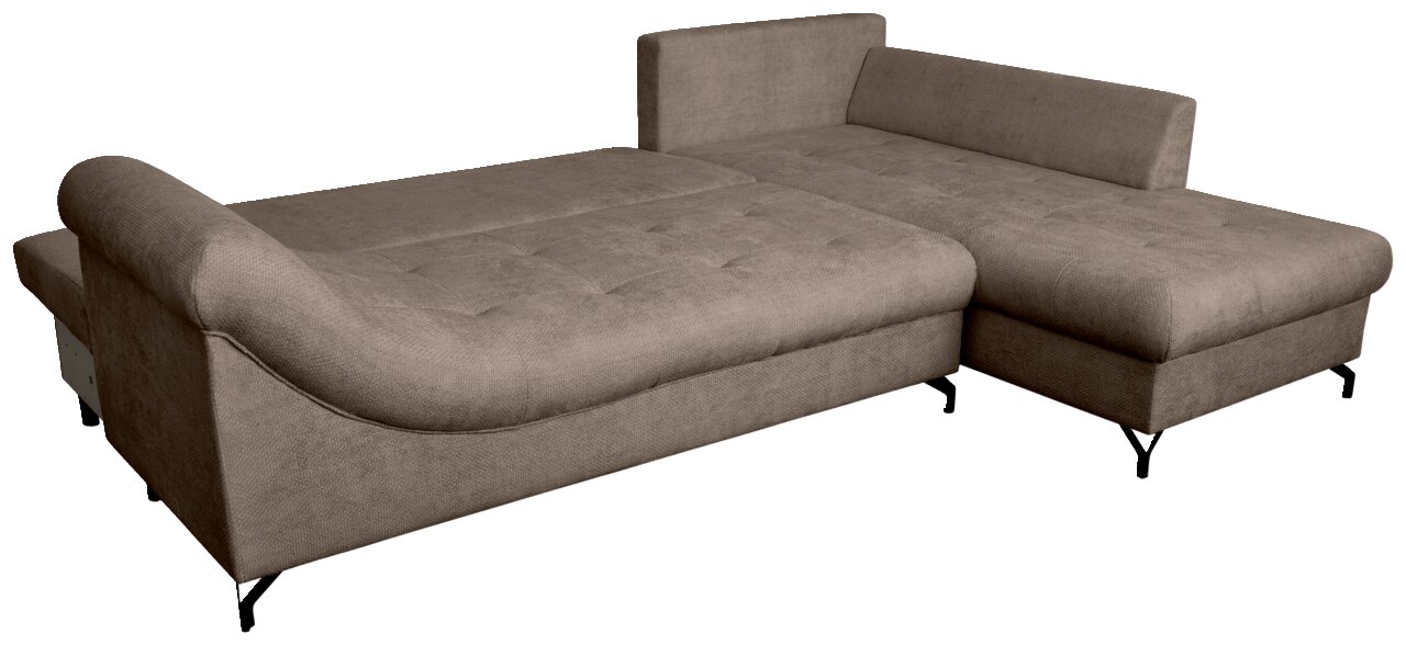 Braunes Ecksofa mit Ottomane rechts, Ansicht von schräg vorne.