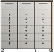 Vorderansicht eines XL-Schuhschranks mit drei Türen und modernem Design.