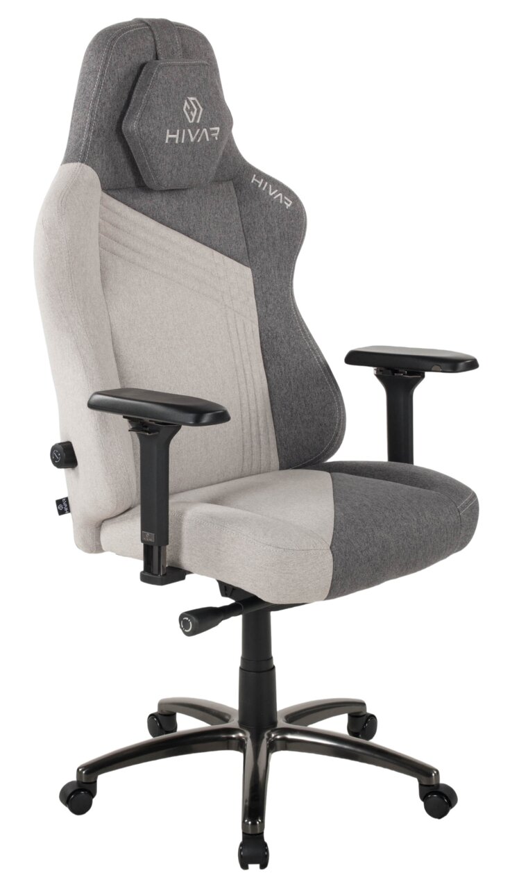 HIVAR Gaming Stuhl SKYLAR XL Grauer und beiger Gaming-Stuhl mit verstellbaren Armlehnen, Seitenansicht