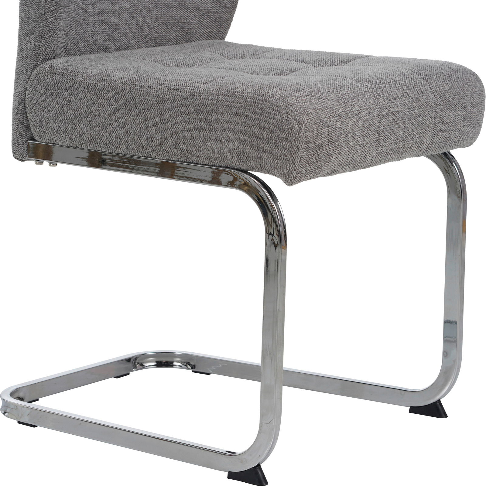 Grauer Schwingstuhl mit verchromtem Gestell, seitliche Perspektive