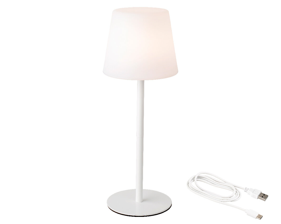 Lumineo LED-Tischlampe LED Tischlampe in Weiß mit USB-Kabel, seitliche Perspektive