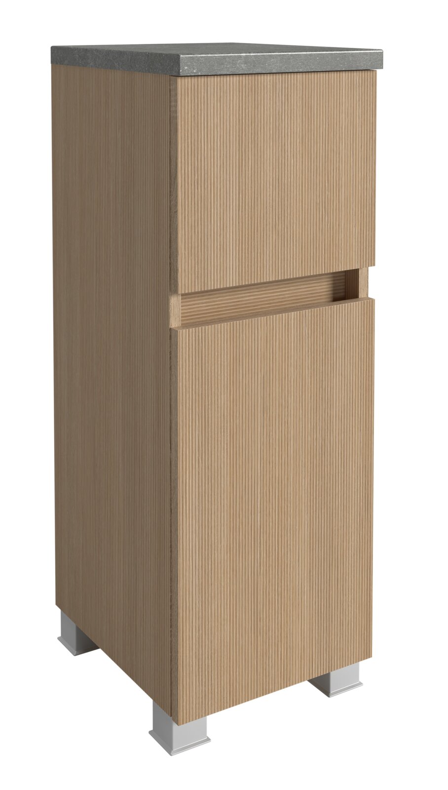 XORA Unterschrank TOULON Moderner Unterschrank aus Holz mit grauer Arbeitsplatte, perspektivisch von vorne links gesehen.