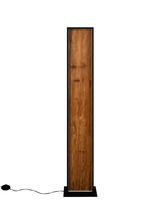 Stehleuchte mit rechteckigem Holzdesign und schwarzem Rahmen, frontal betrachtet