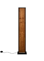 Stehleuchte mit rechteckigem Holzdesign und schwarzem Rahmen, frontal betrachtet