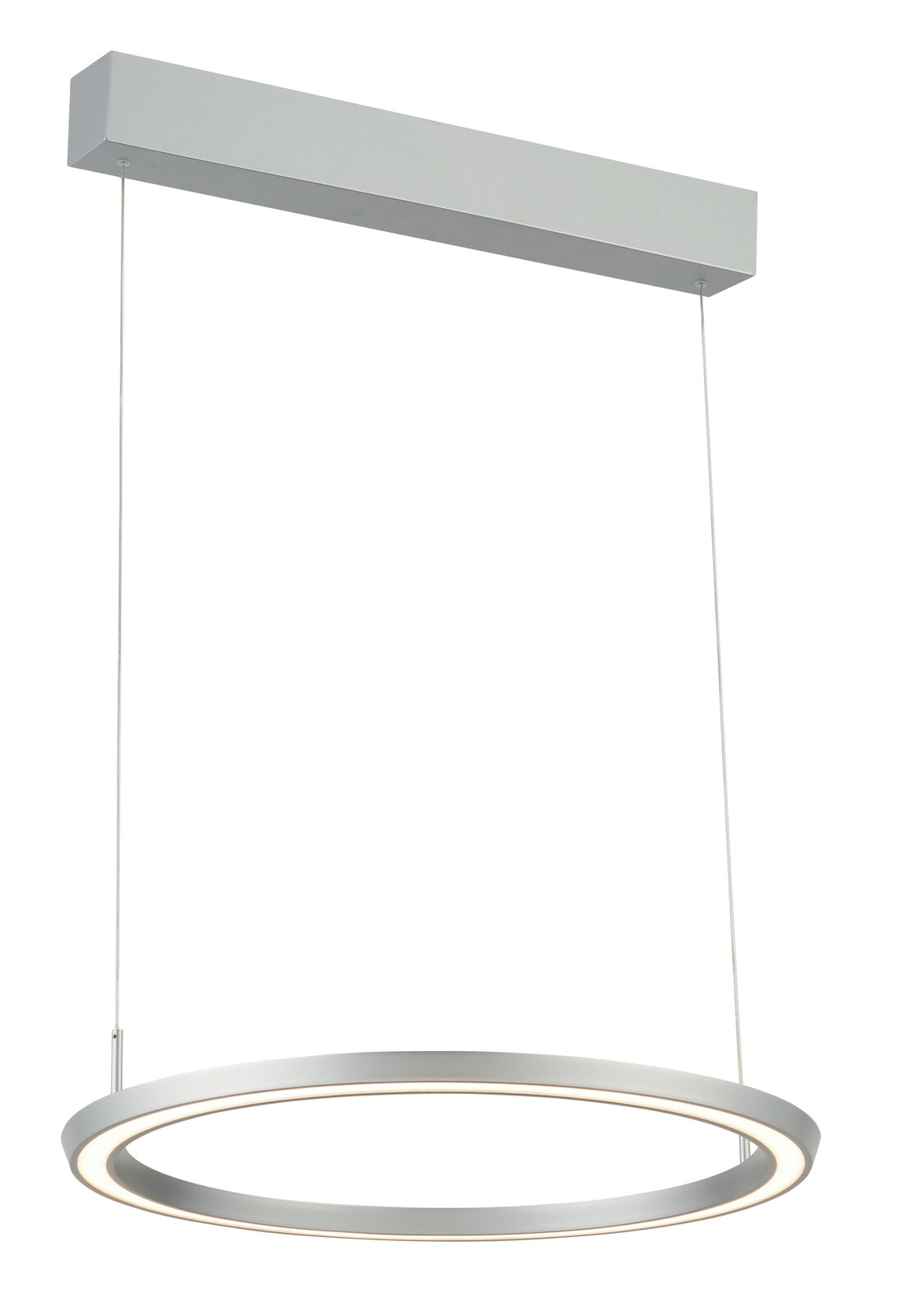 Moderne LED-Pendelleuchte in Ringform, seitliche Perspektive