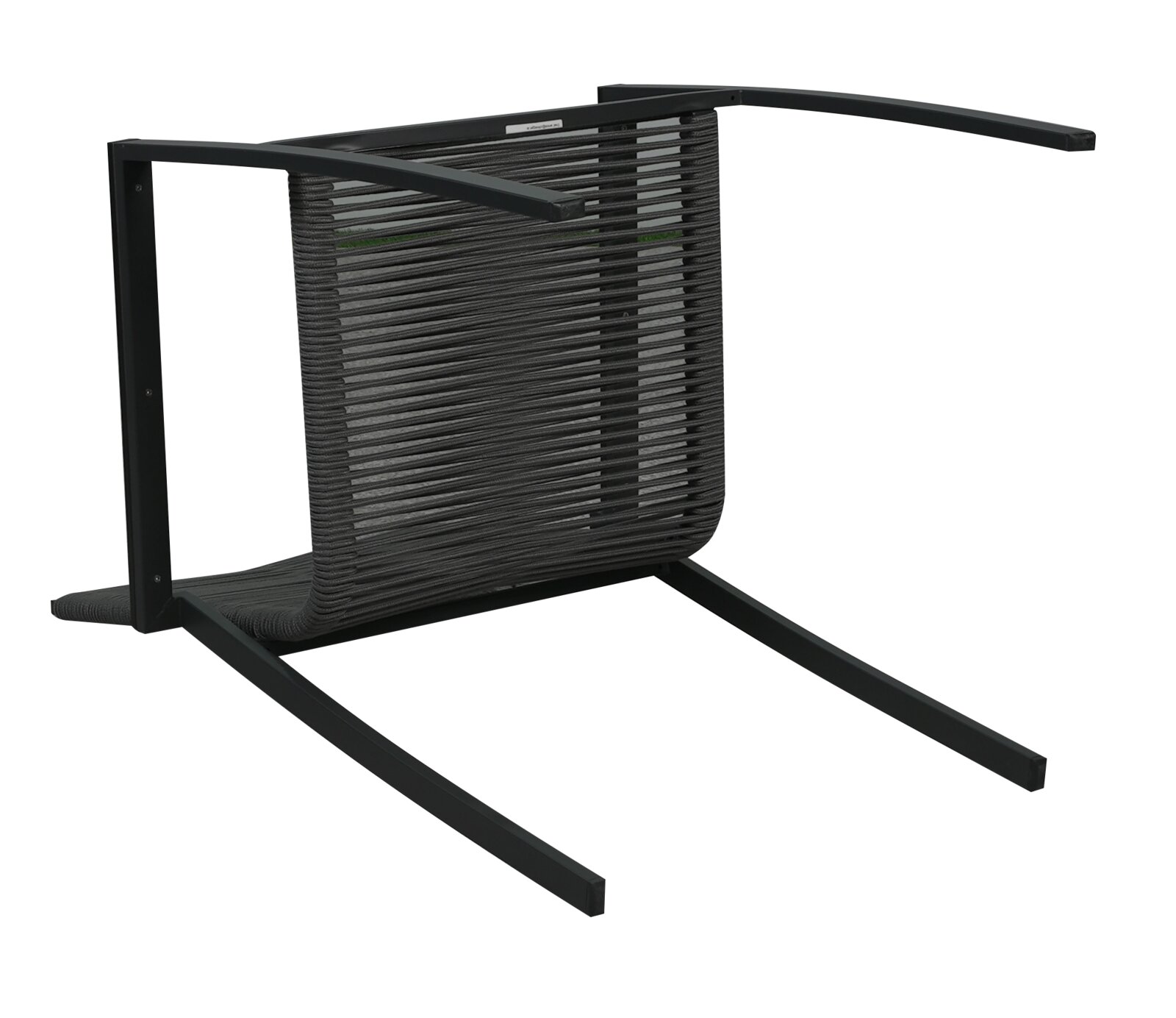 Tuinstoel van onderaf, met het frame en de bekleding