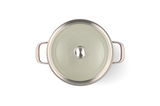 Top-Down-Ansicht eines runden Kochtopfs mit Deckel und zwei Griffen, Teil eines 4-teiligen KitchenAid Topfsets.