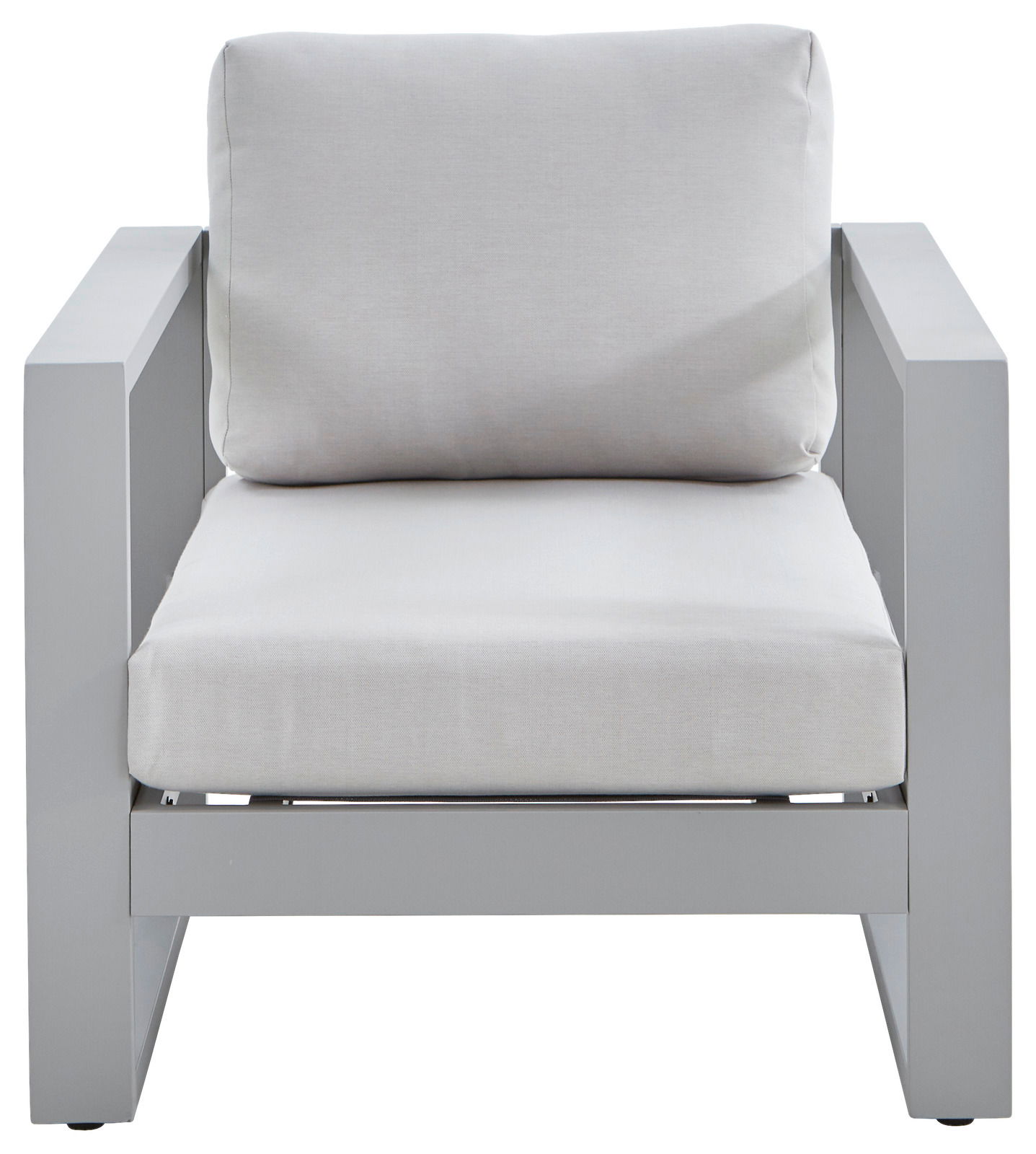 Amatio Lounge-Sessel WILLIS Moderner Lounge-Sessel mit grauem Metallrahmen und hellgrauen Kissen, Frontalansicht